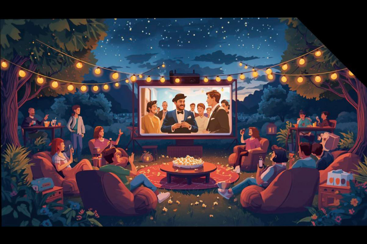 people watching movie outside